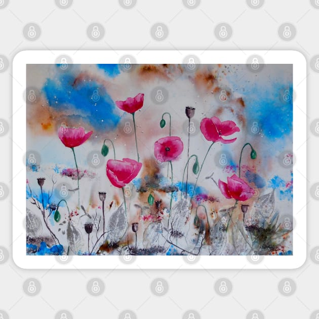 Poppies in the Field Sticker by FrancesArt